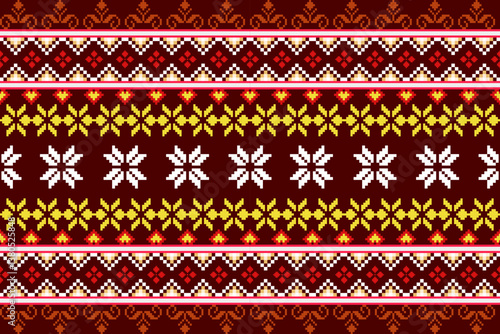 Pixel ethnic pattern oriental traditional. design fabric pattern textile African Indonesian Indian seamless Aztec style abstract vector illustration for print clothing, texture, fabric, wallpaper, dec