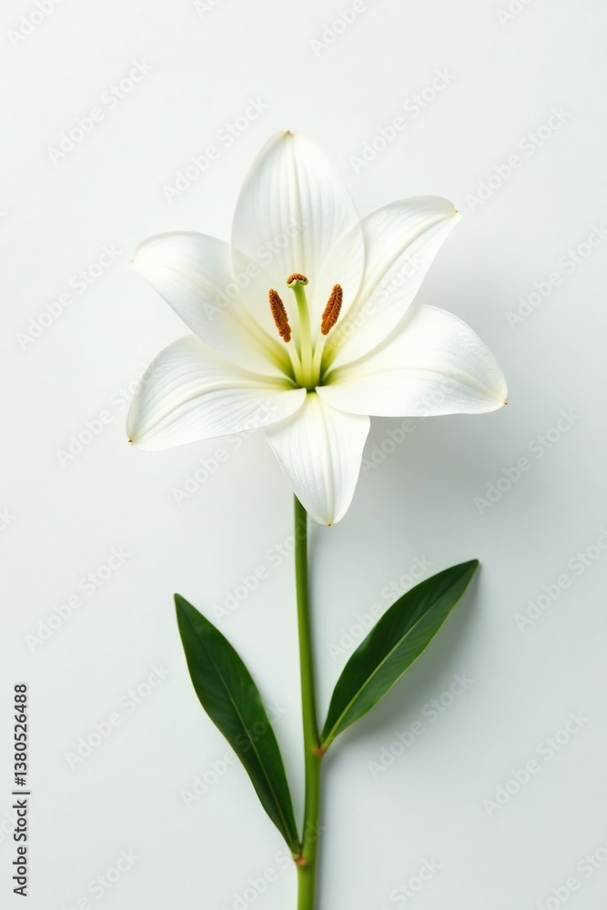 White lily flower with soft and feathery texture on white surface, winter, white, isolated White lily flower with soft and feathery texture on white surface, winter, white, isolated