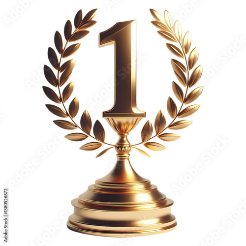 gold trophy cup, 1st place, first place in competition, Champion award isolated on white background.