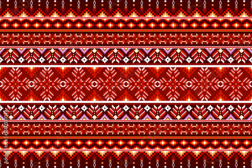Pixel ethnic  pattern oriental traditional. Design fabric pattern textile African, Aztec African America Indian seamless. Floral pixel art pattern on navy background  vector illustration