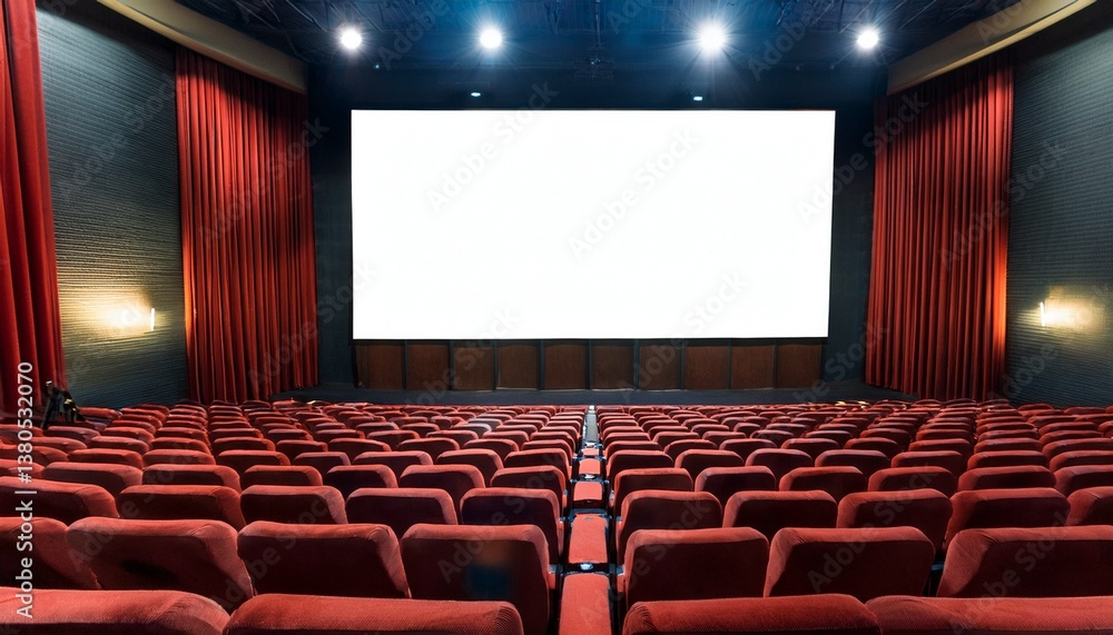 Fototapeta premium cinema auditorium with red seats and blank white screen
