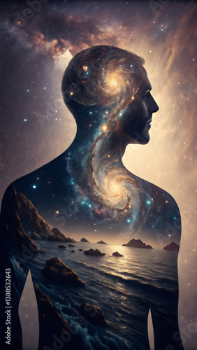 human figure with an entire galaxy