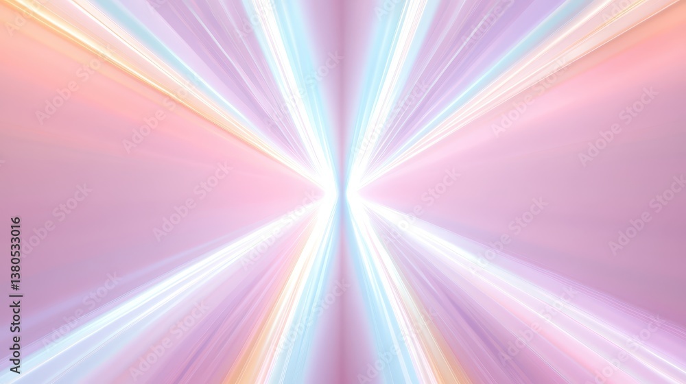 Obraz premium A vibrant explosion of light radiates from the center, featuring a blend of pastel colors and dynamic lines that create a mesmerizing effect. The background showcases smooth gradient transitions