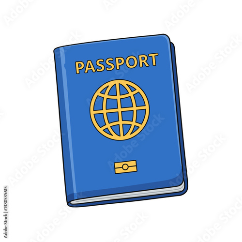 Passport in blue with globe emblem and golden text  