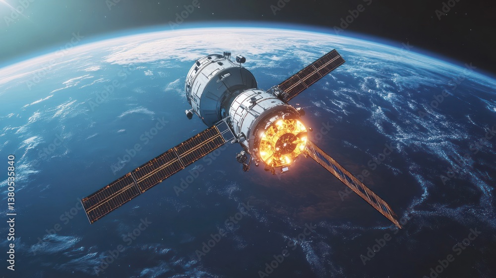 Fototapeta premium Spacecraft Orbiting Earth: A Stunning Visual of Space Exploration