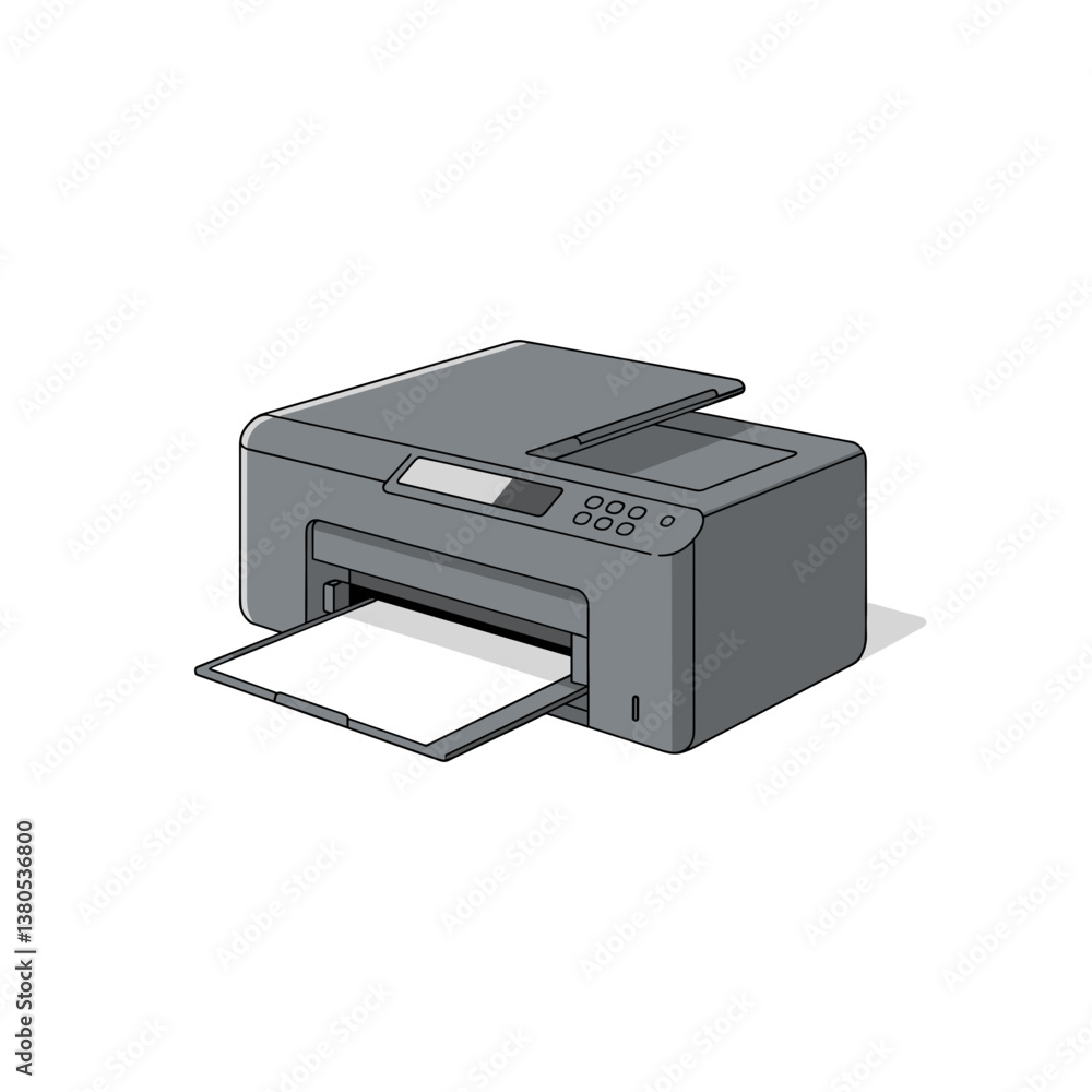 Printer with paper tray open in a minimalist style Printer with paper tray open in a minimalist style