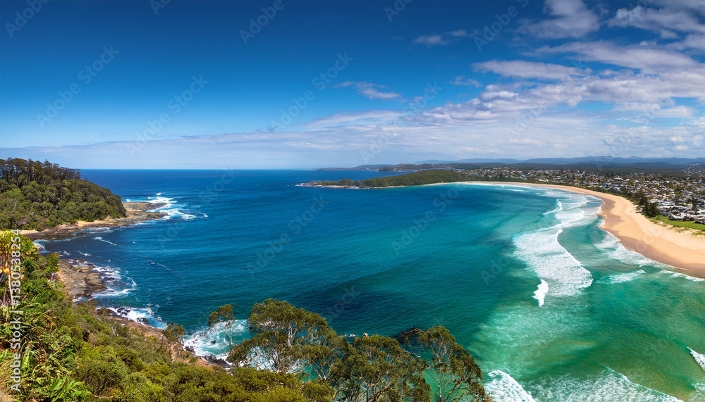 beautiful scene over yamba with blue ocean and sunny day beautiful scene over yamba with blue ocean and sunny day