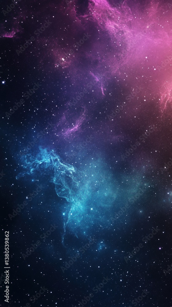 Fototapeta premium A stunning cosmic scene showcasing a vibrant nebula with swirling colors of pink, blue, and purple against the backdrop of a star-filled galaxy, evoking a sense of wonder and exploration