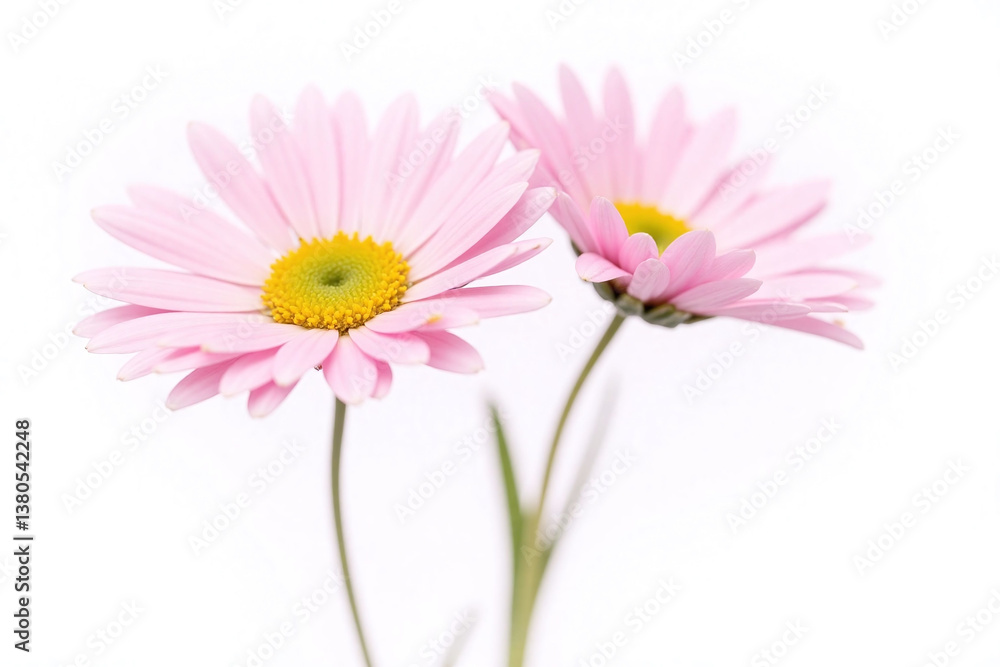 Three pink gerbera daisies in a vase on a white background Three pink gerbera daisies in a vase on a white background