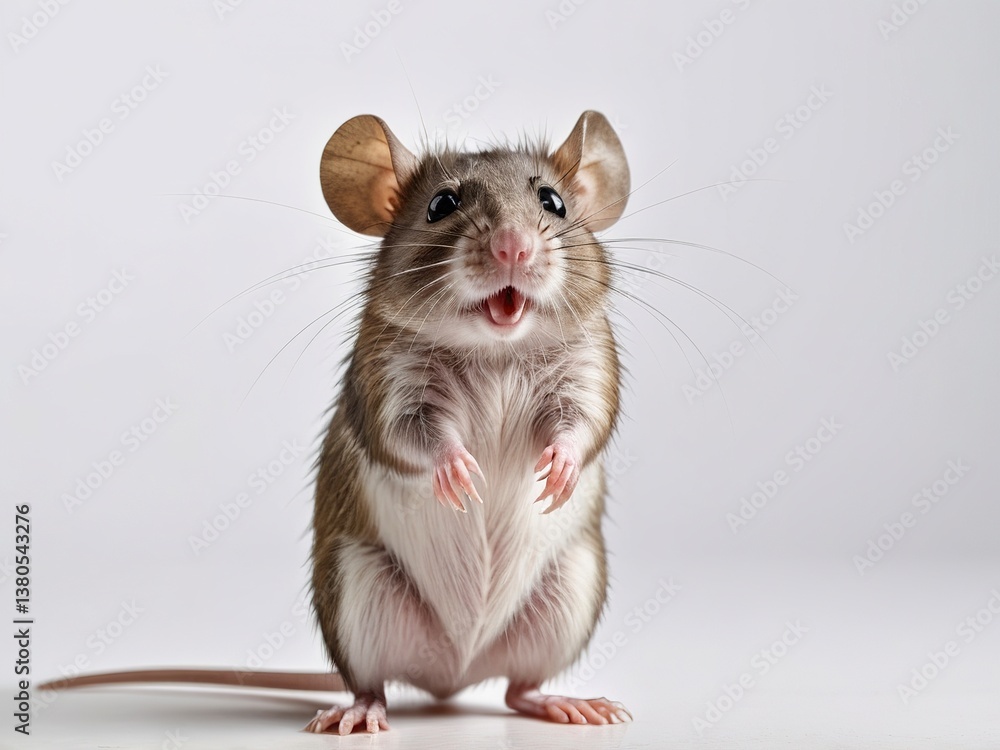 Adorable rat gazing upward, standing pose, isolated on white background. Adorable rat gazing upward, standing pose, isolated on white background.
