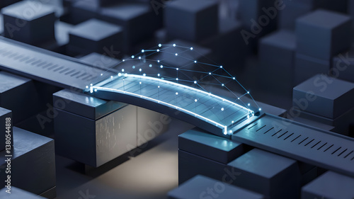 Change Management: A digital bridge being constructed over a gap, symbolizing the transition and adaptation in organizational change management.	
