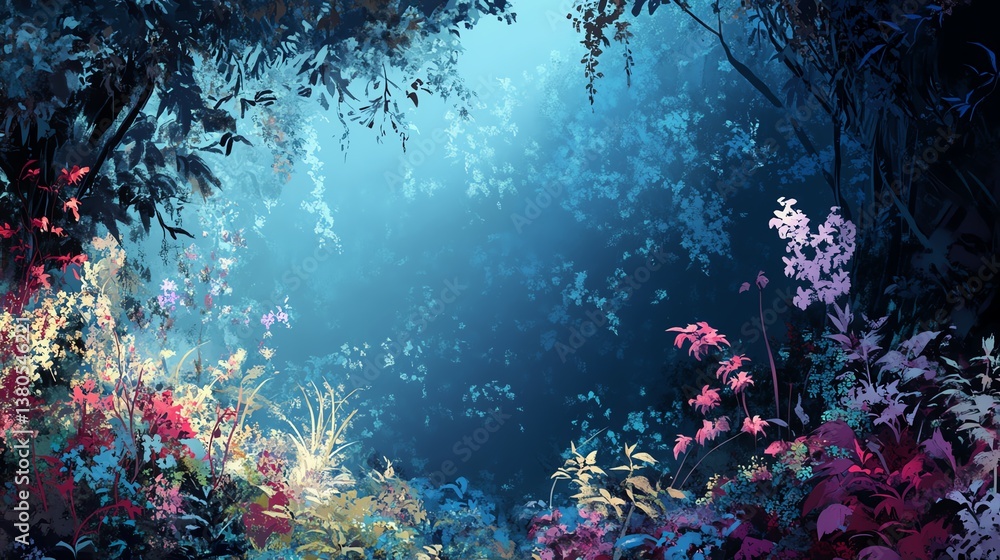 Fototapeta premium A vibrant, enchanting forest pathway filled with flowers.