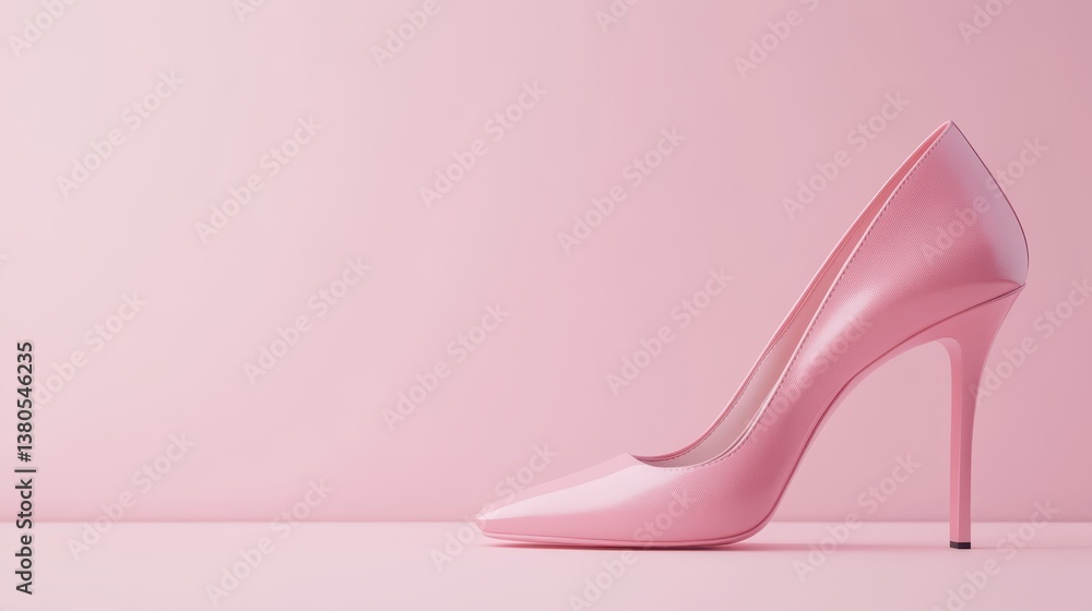 A high heel shoe in a soft pink hue is elegantly positioned on a smooth surface, complementing the subtle pink backdrop. The design boasts a sleek silhouette, emphasizing modern fashion trends A high heel shoe in a soft pink hue is elegantly positioned on a smooth surface, complementing the subtle pink backdrop. The design boasts a sleek silhouette, emphasizing modern fashion trends