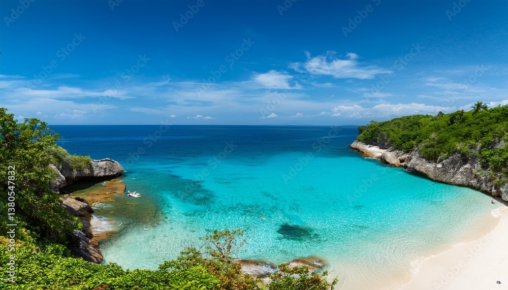 tranquil tropical cove with pristine beach and clear turquoise water tranquil tropical cove with pristine beach and clear turquoise water