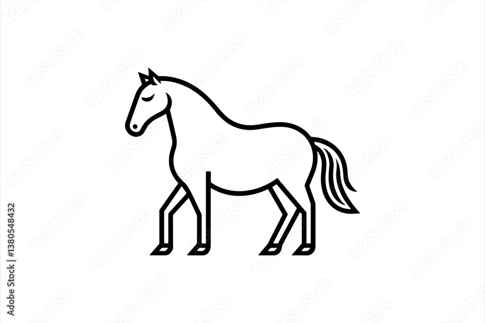 Obraz premium Minimalist Horse Vector Illustration in Line Art Style. Minimalist vector illustration depicting a horse in a simple line art style. The design is clean and elegant, ideal for use in creative projects