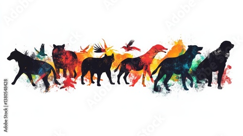 A graffiti-style animal shapes digital painting, featuring bold spray-painted animal silhouettes in an urban street art aesthetic, isolated on a white background,