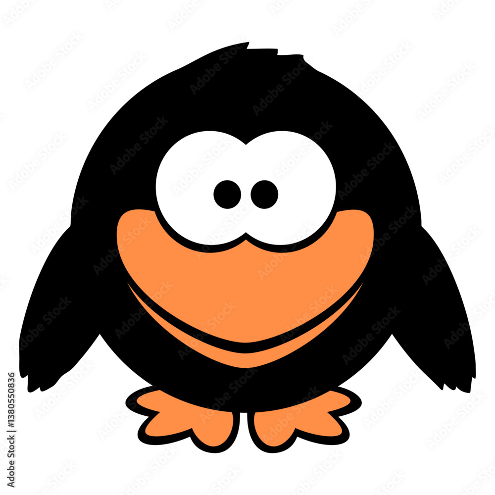 Fototapeta premium Raven comic bird standing looking funny cartoon Isolated Vector Graphic Design Illustration 