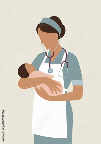 Midwife Assistance and Care - Vector Designs for Social Media, T-shirt, Sticker, Poster, Print Cards, and Animated GIFs | Solid Color Illustrations