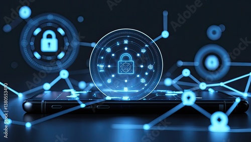 Hologram emerging from smartphone, tablet, computer, and smartwatch – future concept, internet marketing, technology, AI, security, digital interface, innovation