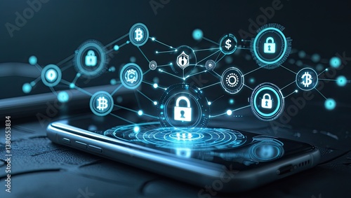 Hologram emerging from smartphone, tablet, computer, and smartwatch – future concept, internet marketing, technology, AI, security, digital interface, innovation