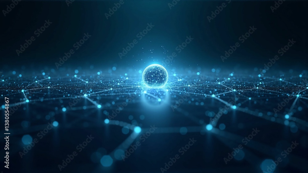 Fototapeta premium Artificial Intelligence and Big Data Visualization in a Digital Sphere Network System on a Dark Futuristic Background 暗い未来的な背景上に表現されたAIとビッグデータの可視化を示すデジタル球体ネットワークシステム