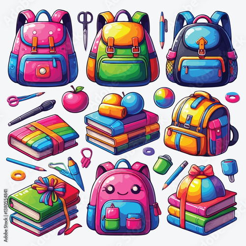 Colorful schoolbags set. stock illustration