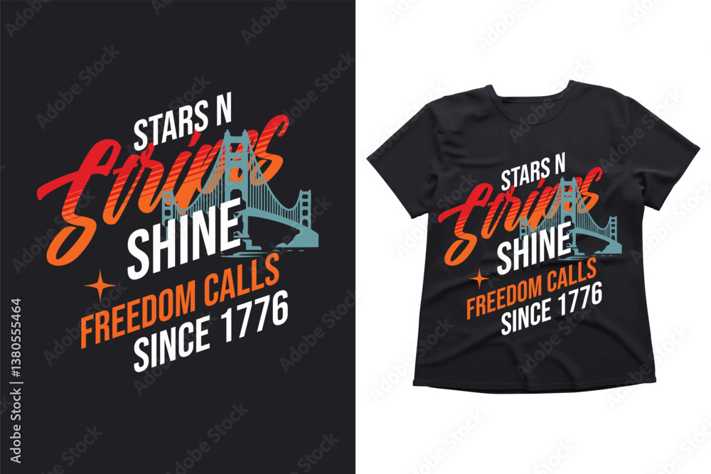 Fototapeta premium Stars and Stripes Inspirational T-Shirt Design Celebrating American Freedom