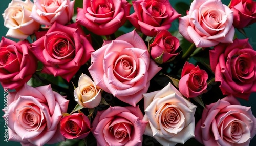 Bold blooming roses arranged in a square lattice , square, rose pattern