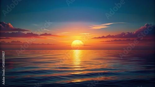 Serene Sunset Ocean Landscape: Golden Hour Seascape with Copy Space