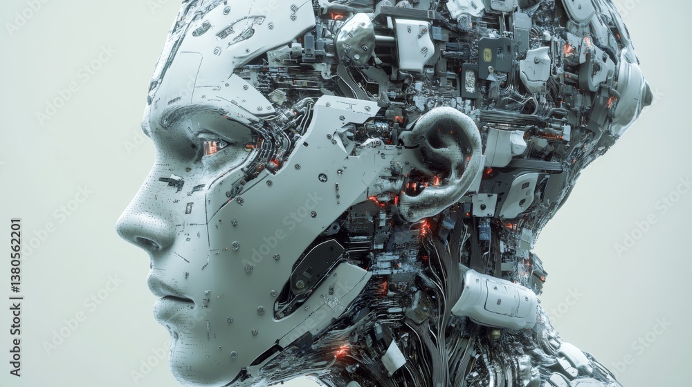 A hyper-realistic AI-generated portrait of a cybernetic human, intricate details and digital textures, A hyper-realistic AI-generated portrait of a cybernetic human, intricate details and digital textures,