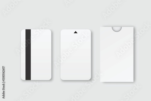 Vector 3D Realistic Blank Credit Card, Keycard, Gift Card, Certificate or Business card mockup with cover isolated on background. Blank template design for presentation branding, corporate, identity
