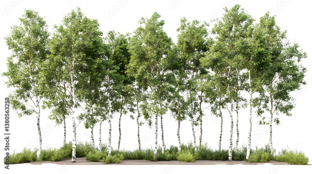 Fototapeta premium Street Summer Trees: Medium and Small Populus Tremula in a Beautiful Urban Setting.