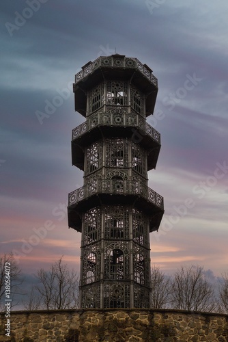 Obraz na płótnie sunset at the interesting iron observation tower in Löbau w salonie