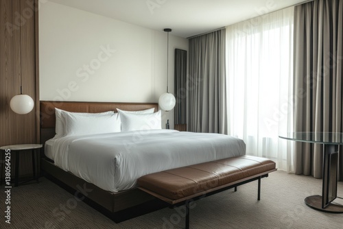 Wallpaper Mural A modern bedroom features elegant furniture and a large window Torontodigital.ca