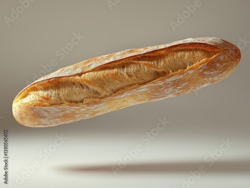 Crusty French Baguette in Mid-Air