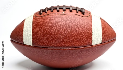 Close-up of worn leather football, white background, classic, sports equipment