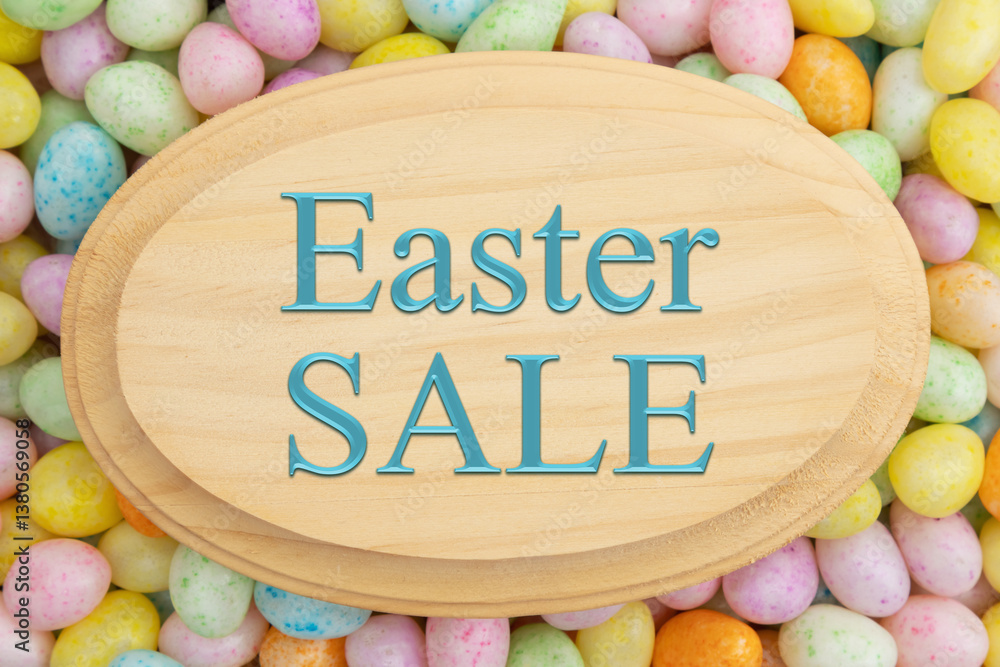 Easter Sale sign with candy eggs