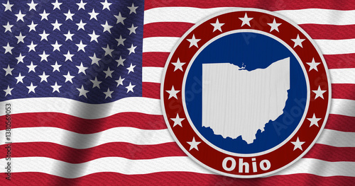 Obraz na płótnie Ohio map with stars on a US red, white and blue road sign w salonie