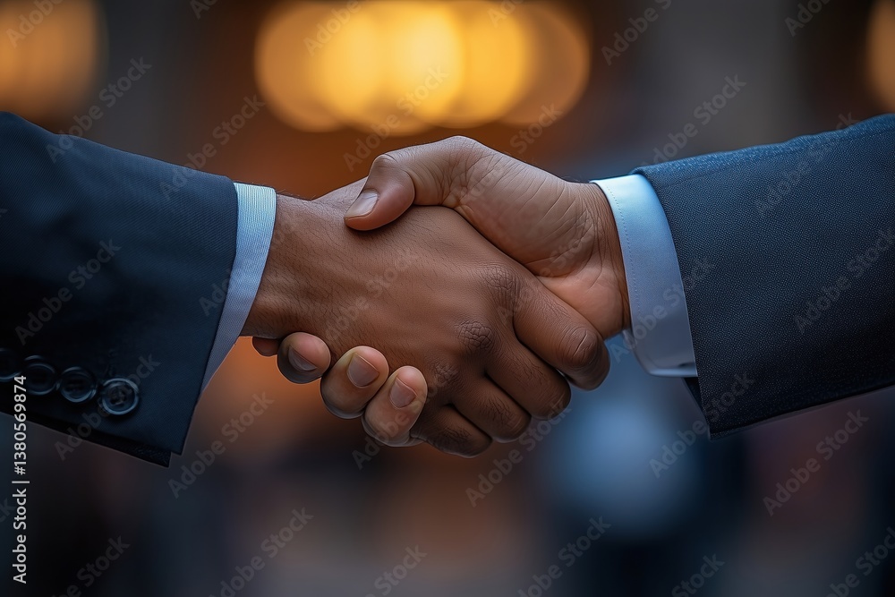 A man in a business suit shakes hands with another man in a business suit. A man in a business suit shakes hands with another man in a business suit.