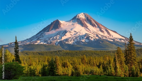mt shasta in california early morning at the beginning of summer
