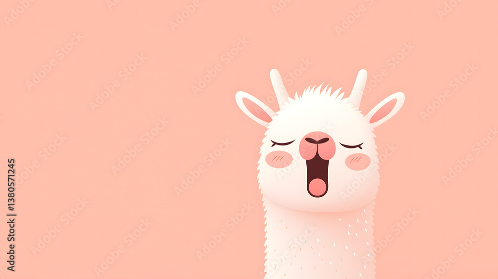 Naklejka premium Cartoon image of alpaca opening its mouth and yawning
