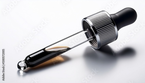 glass dropper with a black rubber bulb for liquids isolated with white background