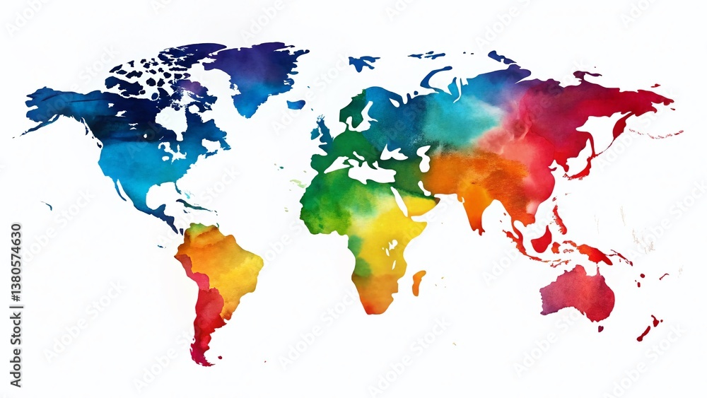 Fototapeta premium Simple Flat World Map Illustration, Isolated White Background, Global Geography, Travel Design Element