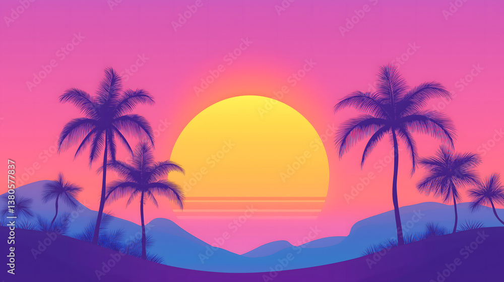 Beautiful view of palm trees at sunset Beautiful view of palm trees at sunset
