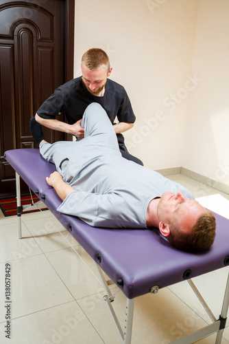 In a specialized physiotherapy session, the patient receives targeted knee treatment for rehabilitation and pain relief, focusing on a holistic approach to recovery and overall wellness