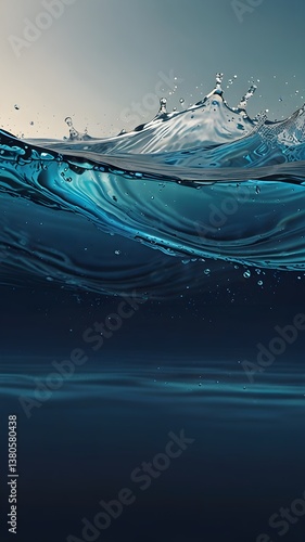 Dark blue water with splashes and wave. Background for smartphone screens
