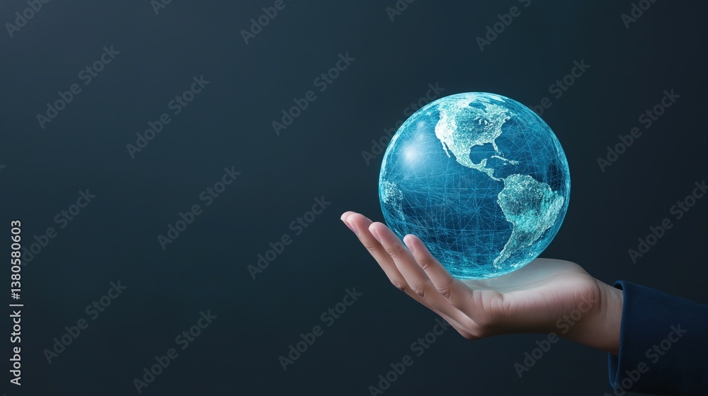 Closeup of a Business Hand Holding a Glowing Digital Globe Representing Global Connectivity and Innovation Closeup of a Business Hand Holding a Glowing Digital Globe Representing Global Connectivity and Innovation
