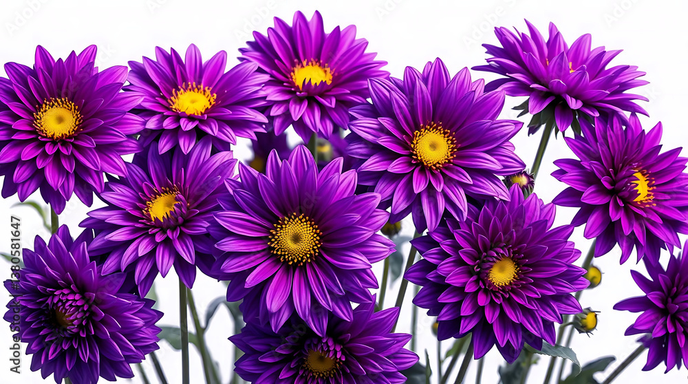 A collection of real colourful dwarf dahlia flower heads isolated against a transparent background for design elements A collection of real colourful dwarf dahlia flower heads isolated against a transparent background for design elements