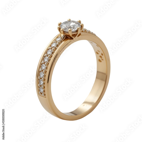 Gold ring with diamonds on white background