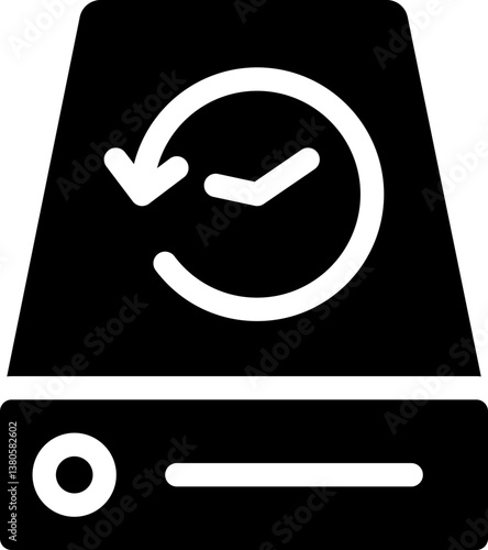 Hard drive with backup and sync icon. Silhouette icon.